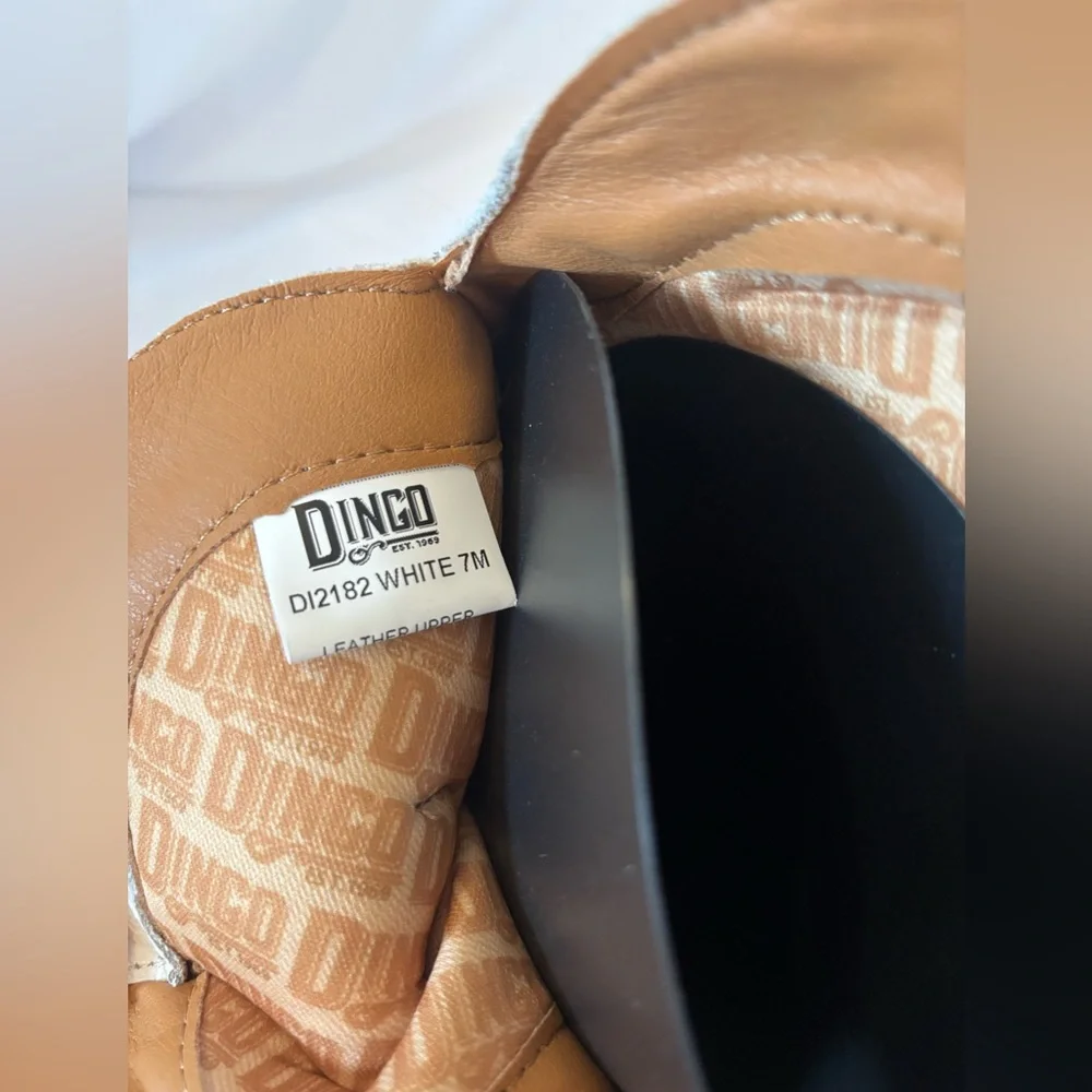 Dingo White Embroidered Western Heeled Boots - Picture 12 of 14